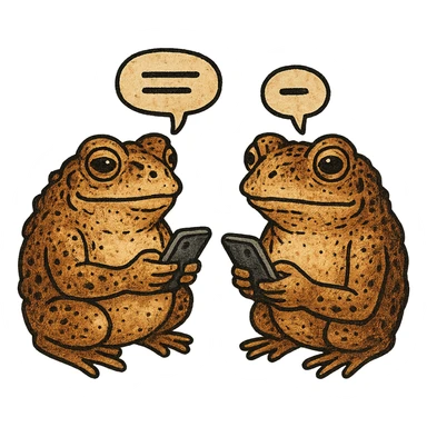 Two people communicating by phone as message not as phone call, bufo style sticker