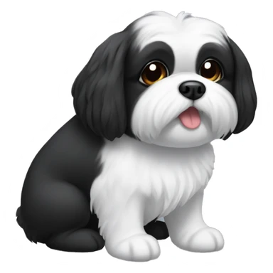 Black Shitzu dog with a white belly and mouth sticker