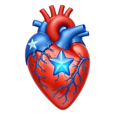 A translucent anatomical red heart with a sci-fi blue star inside sticker