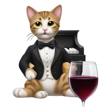 kitten playing piano in a tuxedo while drinking wine sticker