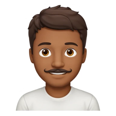 Homme brun cheveux court ondulé. Métisse. Yeux marrons très foncé. Avec t-shirt blanc avec une légère moustache  sticker