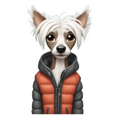 Chinese crested dog with a puffer jacket  sticker
