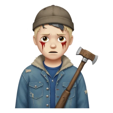 13 y/o Brian robeson at the beginning of Hatchet
distressed, has hatchet, bruised sticker