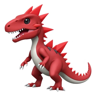 A 3D CGI model of a red-colored edgy kawaii Axew-Tyrantraum-Salandit-Fakémon-Pokémon-Digimon-creature (full body) sticker