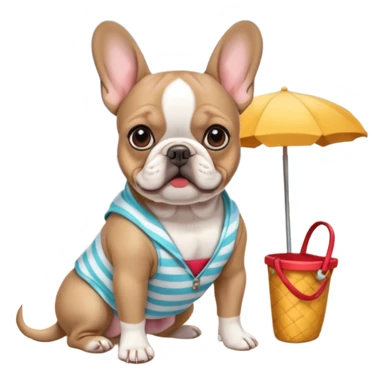 French bulldog at the beach with a cute out fit sticker