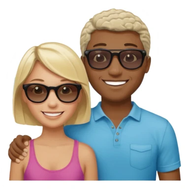 Black man with short salt n pepper hair with younger blonde  both smiling on beach   sticker