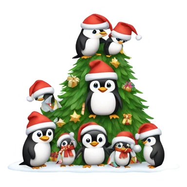A penguin family celebrating Christmas  sticker