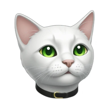 A black cat with green eyes with a white mustache, a white stripe on its nose, a full-length white breast and white paws sticker
