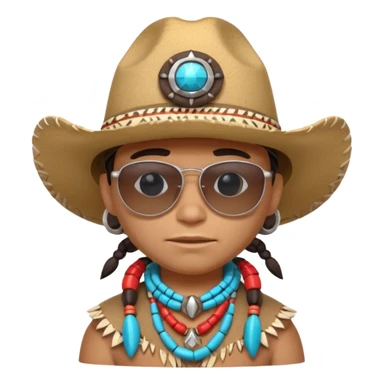 cute Indigenous tribal character portrait, head and shoulders only, cowboy hat, sunglasses, tribal accessories, confident expression, 3D cartoon, mobile game icon style, clean background, no text, no watermark
 sticker