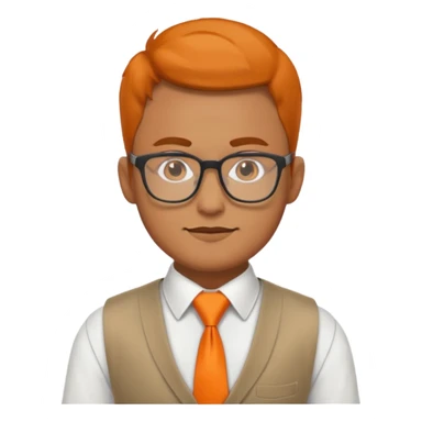 man in vest with orange tie, wearing glasses sticker