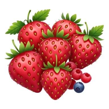 cluster of strawberries, raspberries, red currants, and blueberries, realistic, 3D, no faces, no bowl, transparent background sticker