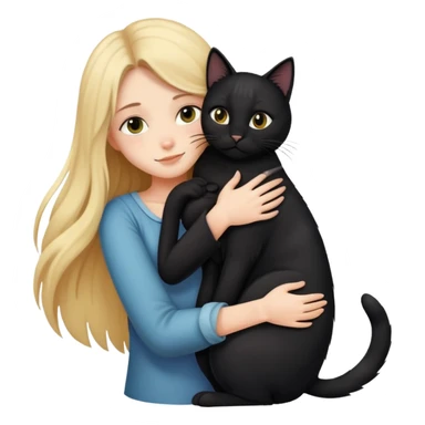 A long-haired girl hugs a black cat tightly sticker