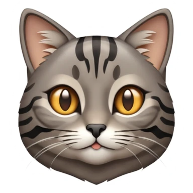 cinematic-cute-grey-and-black-brown-tabby-cat-portrait-emoji,-head-tilted-playfully-and-inquisitively,-sleek-grey-brown-fur-with-bold-black-tabby-stripes-and-a-distinctive-m-shaped-marking-on-the-forehead,-sparkling-amber-eyes,-simplified sticker