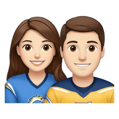 smiling at chargers game brunette hair but white skin. They are girlfriend and boyfriend. Not sibling.  sticker