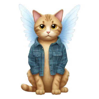 cat wearing a flannel with wings sticker