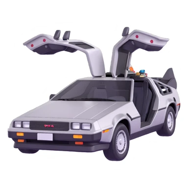 DeLorean with gull-wing doors open sticker