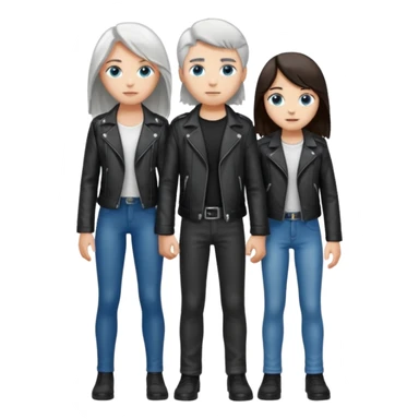 full-length couple, girl with long silver hair and blue eyes in black leather jacket, boy with dark brown hair in white shirt sticker