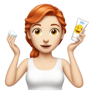 red hair white girl applying cream on face sticker