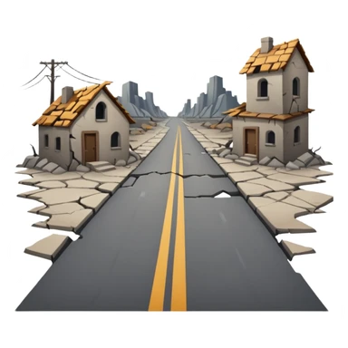 ruined town with horizontal destroyed road sticker