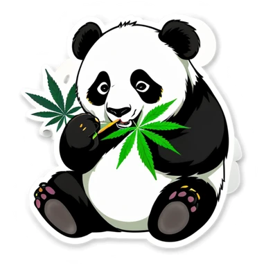 Panda bear eating Marijuana leaf sticker