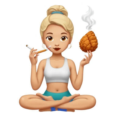 Girl doing yoga whilst smoking and eating chicken sticker