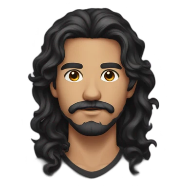 young latino man with long wavy black hair and black light beard and mustache  sticker