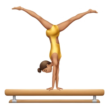 An artistic emoji of a professional sports acrobat performing a stunning balance pose on a narrow beam. The acrobat showcases perfect control, flexibility, and strength, executing an elegant handstand. The background features a bright gymnastics arena with spotlights. sticker
