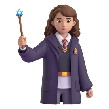 Hermione Granger in Hogwarts uniform with wand sticker