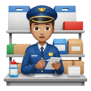 create a realistic emoji of a packaging station person with a protocol in his hand writing something down. sticker