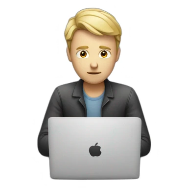 sad white male working at laptop sticker