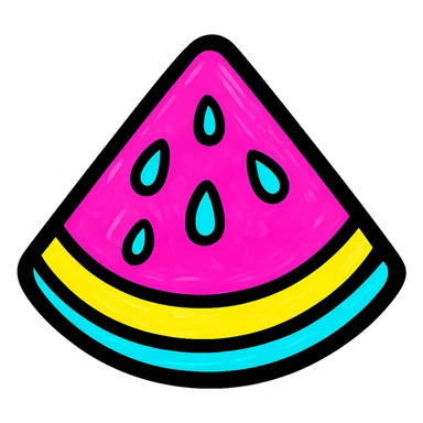a juicy watermelon slice with seeds, bright and fun, pop colors style sticker