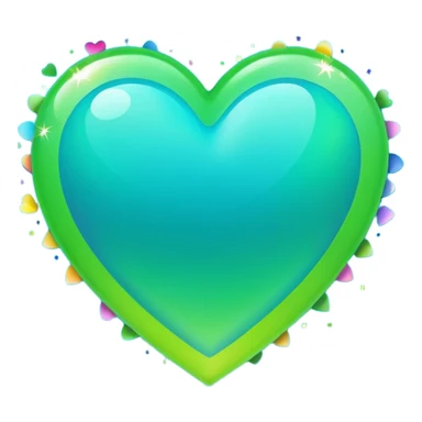 emoji: teal and neon green gradient heart with celebration confetti from behind. sticker