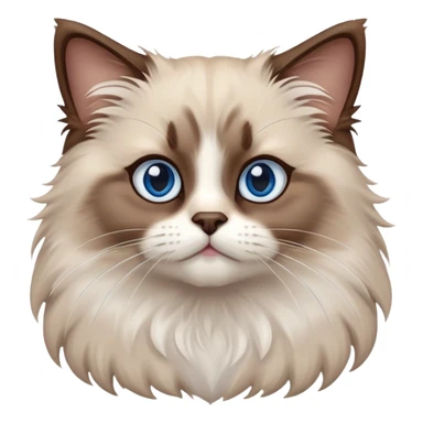 cinematic-fluffy-brown-ragdoll-cat-portrait-emoji,-head-tilted-cutely-with-big,-sparkling-blue-eyes,-soft-brown-and white-colored-fur-with-darker-points-on-the-ears,-face,-and-paws,-simplified-yet-irresistibly-adorable-features, sticker
