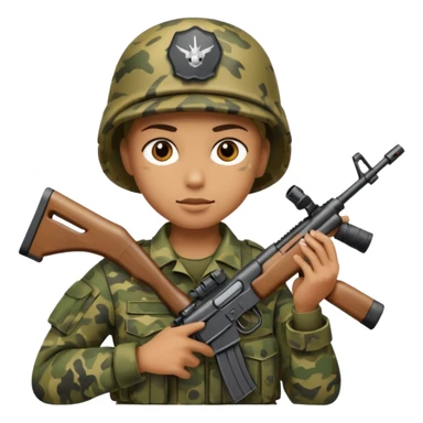 a person in military camouflage, holding a rifle, war zone sticker