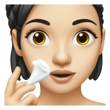 white girl applying cream on face with black hair sticker