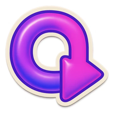 Create a retro sticker style arrow that curves 90 degrees from tail to point, matching the reference style and color. sticker