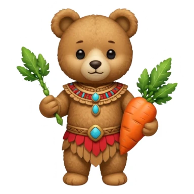teddy bear Upper, wearing red mayan ancient custome, with carrot half body sticker