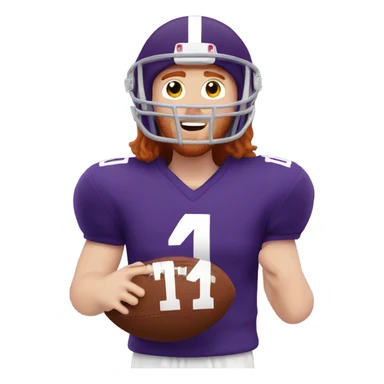 Redhead jesus playing American football wearing purple number 14 sticker
