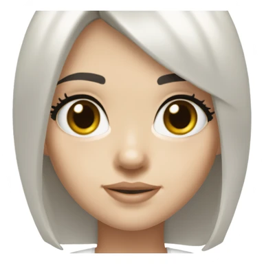 A girl with brown eyes, white skin, black hair, bob haircut, in a white top. Portrait from face to chest. Similar to Kendall Jenner only Baby face sticker