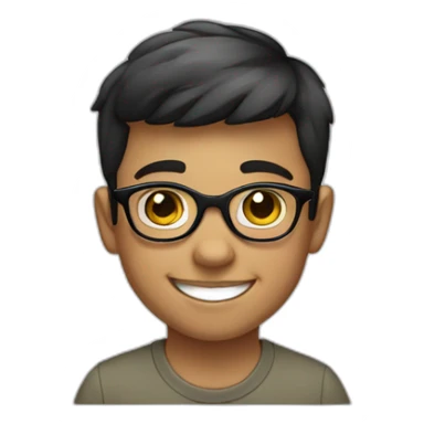 A smiling boy with short hair and light skin wearing black-rimmed round glasses sticker