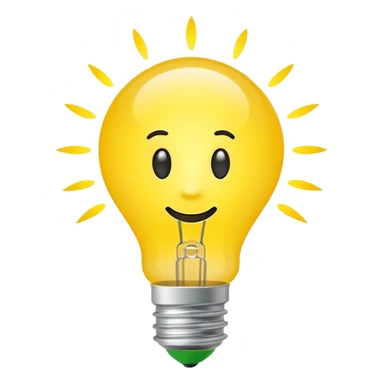 Simple flat emoji of a bright yellow light bulb symbolizing a positive idea, with a green check mark next to it. Clean, modern, minimal design. No text, no 3D, no shadows. White or transparent background.. sticker