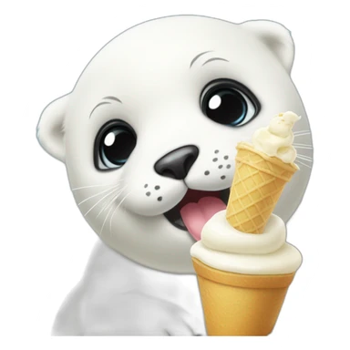 a baby harp seal eating a vanilla ice cream sticker