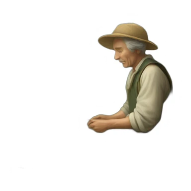 an old painter painting a beautiful landscape sticker
