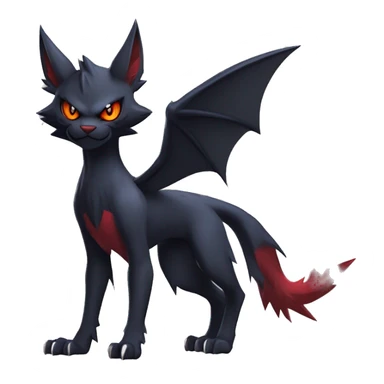   cool edgy beautiful fantasy anime-style dark animal vampiric Litten-Zoroark-Nargacuga-cat-hybrid Fakemon with big fangs and bat-ears full body sticker