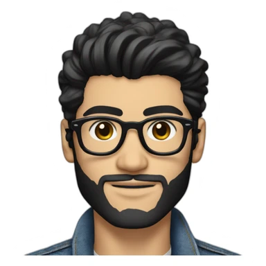 Generate an image of Zayn Malik looking effortlessly cool in a jean jacket, his black beard and hair impeccably styled, and donning a pair of trendy spectacles. sticker