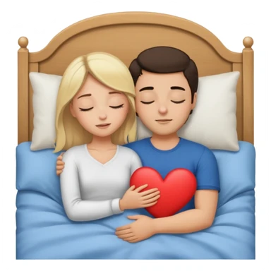 cuddling in bed, asleep. blonde girl. brunette man. eyes closed. heart between them. no headboard sticker