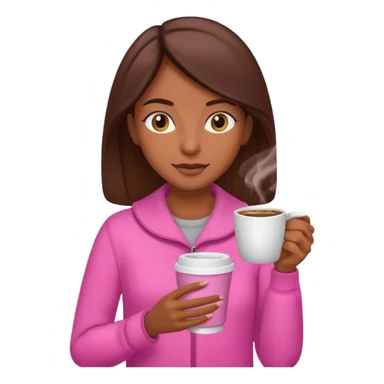 Mulher morena tomando café  com roupa rosa esfriando o café  sticker