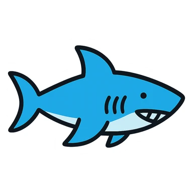 A shark icon with black outlines and filled with color, detailed and clear sticker