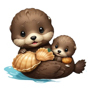 baby sea otter pup with scallop sticker
