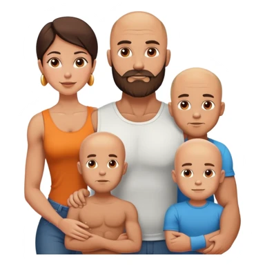 Muscular Bald man with a beard with his young beautiful brunette wife and their 3 sons sticker